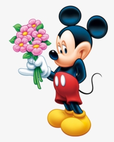Mickey Mouse - Mickey Mouse With Flowers, HD Png Download, Free Download