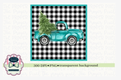 Truck With Christmas Tree Sublimation Printable Example - Blue And White Checker, HD Png Download, Free Download
