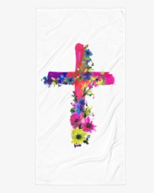Watercolor Flowers Amp Cross Towel Llama Luv Co - Cross, HD Png Download, Free Download