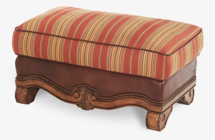 Carved Wood Frame Brown Leather Red Stripe Patterned - Ottoman, HD Png Download, Free Download