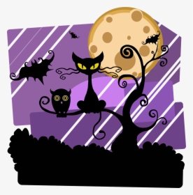 Night, Halloween, Moon, Cat, Tree, Outside, Owl, Bat - Scary Friday The 13th, HD Png Download, Free Download