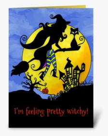 Witch Moon Happy Halloween Greeting Card - Illustration, HD Png Download, Free Download