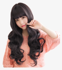 Hair Show Fshow Qi Liuhai Wig Female Long Curls Big - Girl, HD Png Download, Free Download