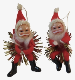 2 Santa Claus Ornaments With Tinsel Stars Vintage Japan - Christmas Ornament, HD Png Download, Free Download