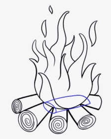 How To Draw Fire - Draw A Fire With Logs, HD Png Download, Free Download