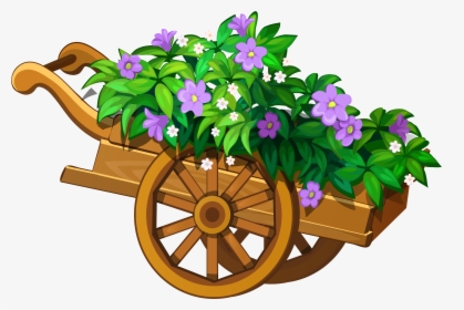 Wooden Garden Wheelbarrow With Flowers Png Clipart - Wheelbarrow With Flowers Clipart, Transparent Png, Free Download
