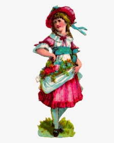 Fashion Girl Victorian Dress Bonnet Flowers Digital - Illustration, HD Png Download, Free Download