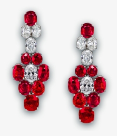 Pigeon Blood Ruby And Diamond Earrings - Buy Red Diamond Earrings, HD Png Download, Free Download