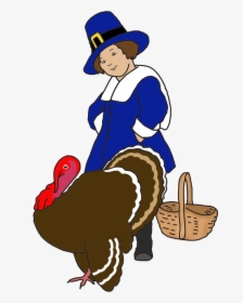 Pilgrim Boy With Basket And Turkey - Thanksgiving, HD Png Download, Free Download