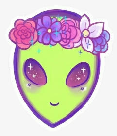 #alien #aliens #hippie #green #cute #cool #flower #flowers - Alien Stickers Aesthetic, HD Png Download, Free Download