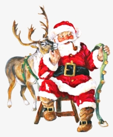 #santa #sitting #reindeer #reins #scsanta - Christmas Memories Riley Blake, HD Png Download, Free Download