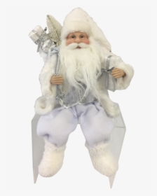 30cm Sitting Santa In White Silver, HD Png Download, Free Download