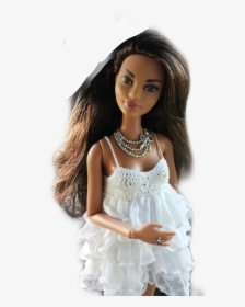 #barbie #brunette #toy #doll #white #top #dress #longhair - Barbie, HD Png Download, Free Download