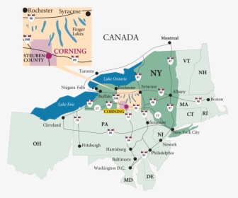 Distance Map - Corning Ny On Map, HD Png Download, Free Download