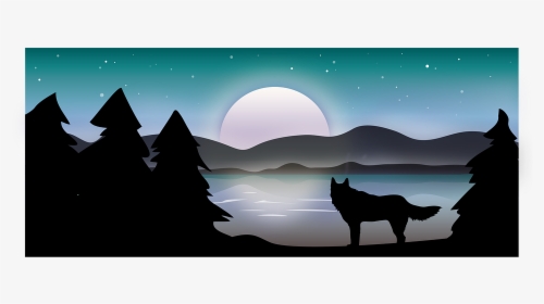Wolf, Moon, Forest, Night, Star, Lake, Howl - Silhouette, HD Png Download, Free Download