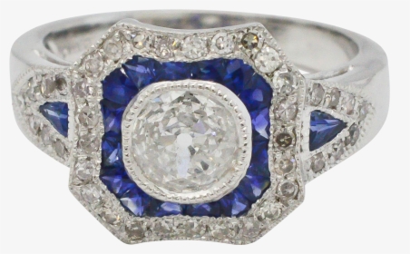 Diamond & Blue Sapphire Platinum Ring - Engagement Ring, HD Png Download, Free Download