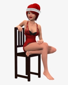 Santa Hat, Woman, Chair, Sitting, Waiting, Beauty, - Santa Woman Hat, HD Png Download, Free Download