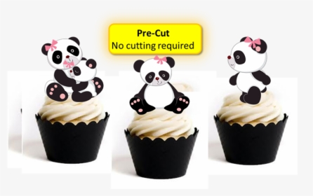 12x Edible Wafer Baby Girl Panda Cupcake Toppers For - Panda Design For Scrapbook, HD Png Download, Free Download