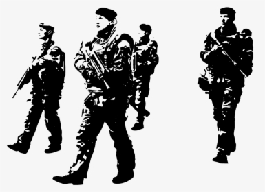 Soldiers On Patrol Eu Army Anti Terrorism Silhouette- - Soldier Black And White Png, Transparent Png, Free Download