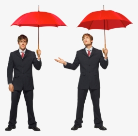 Two Male Twins Businessman Under Red Umbrellas Png - Businessman Png, Transparent Png, Free Download