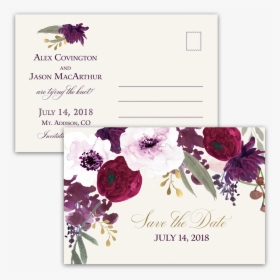 Burgundy And Gold Floral Boho Postcard Save The Date - Burgundy Flowers Wedding Invitation Free, HD Png Download, Free Download
