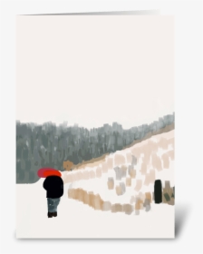 Red Umbrella In The Snow Greeting Card - Snow, HD Png Download, Free Download