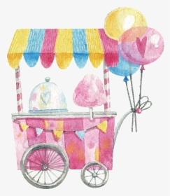 Cart Watercolor Candy Cotton Lollipop Hand-painted - Watercolor Cotton Candy Png, Transparent Png, Free Download