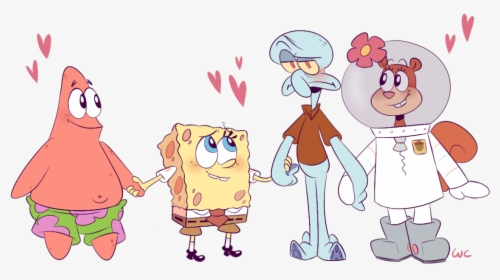 Spongebob And Patrick And Squidward And Sandy Spongebob - Sandy Cheeks And Squidward, HD Png Download, Free Download